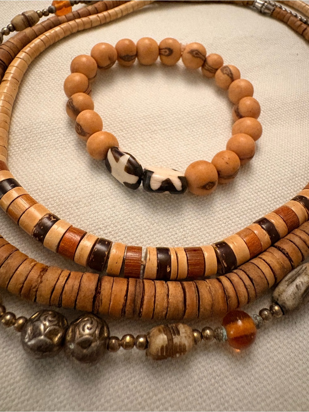 4-pc Boho Wood, Bone & More Beaded Necklace & Bracelet Bundle - Picture 1 of 7